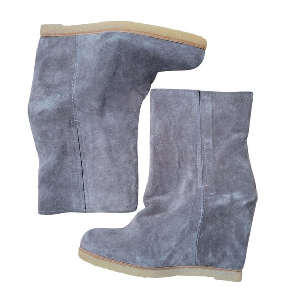 Stuart Weitzman‎ Bootscout Seal Gray Suede Wedge Chelsea Boots 8M Hidden Heel - Picture 9 of 9